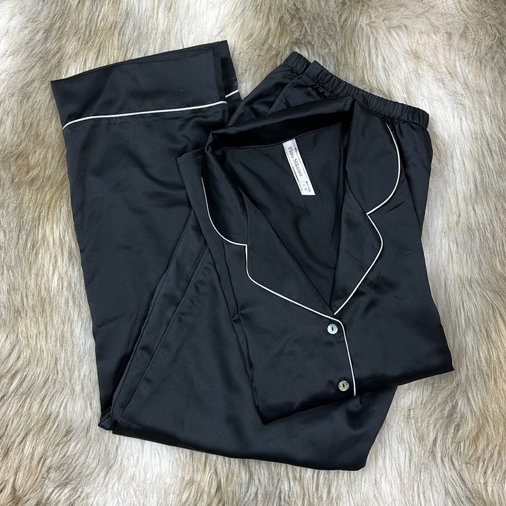 Flora Nikrooz Kamie Black Charmeuse Satin Pajama Set Size Small